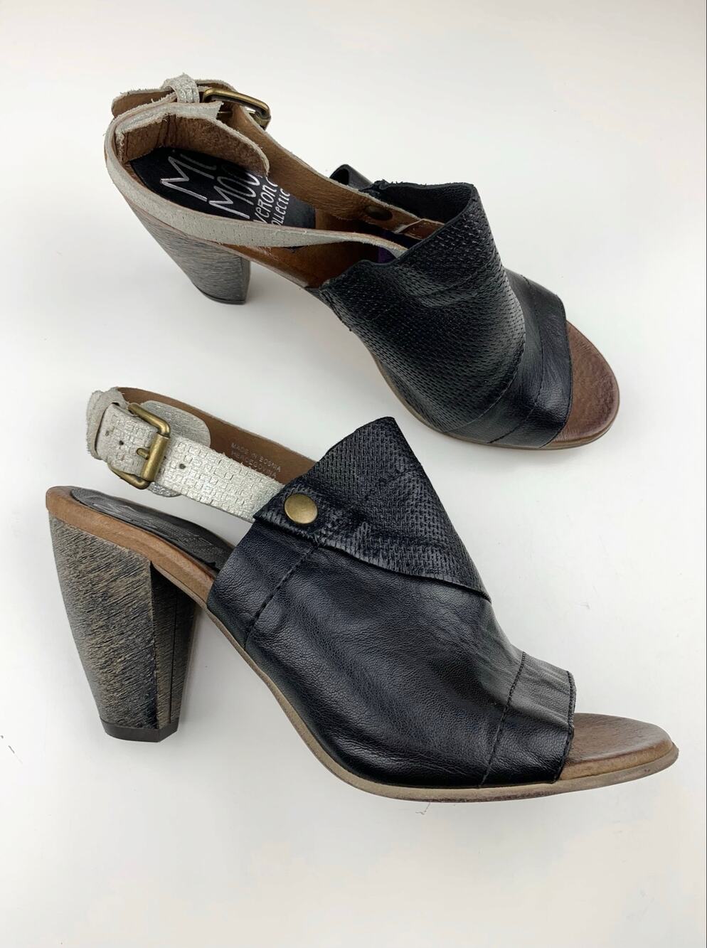 Miz Mooz Open Toe Slingback Heels Black Leather Sandals Women's 41 US 9.5 10